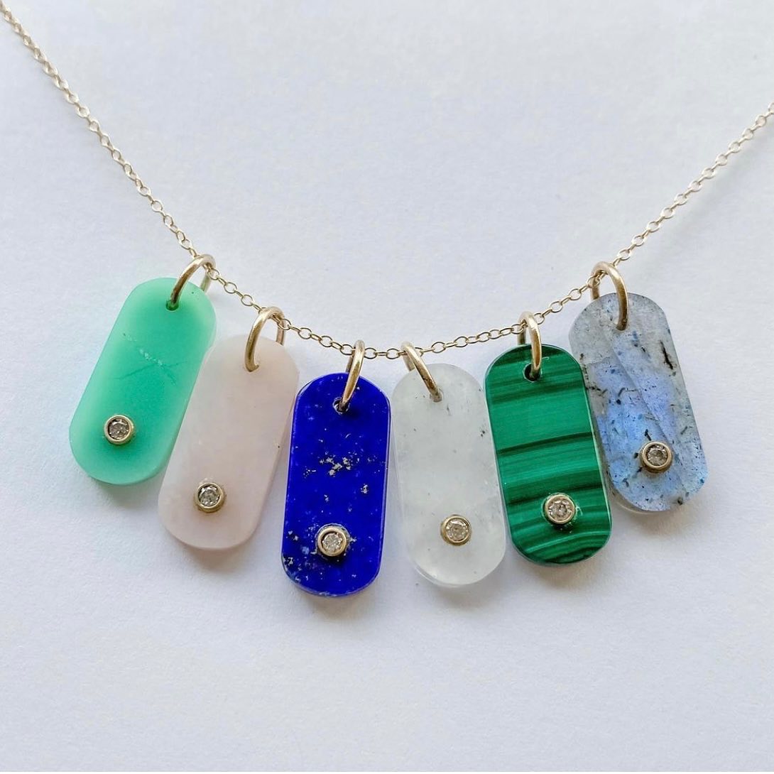 yellow gold gemstone charms in multiple colors with small diamonds