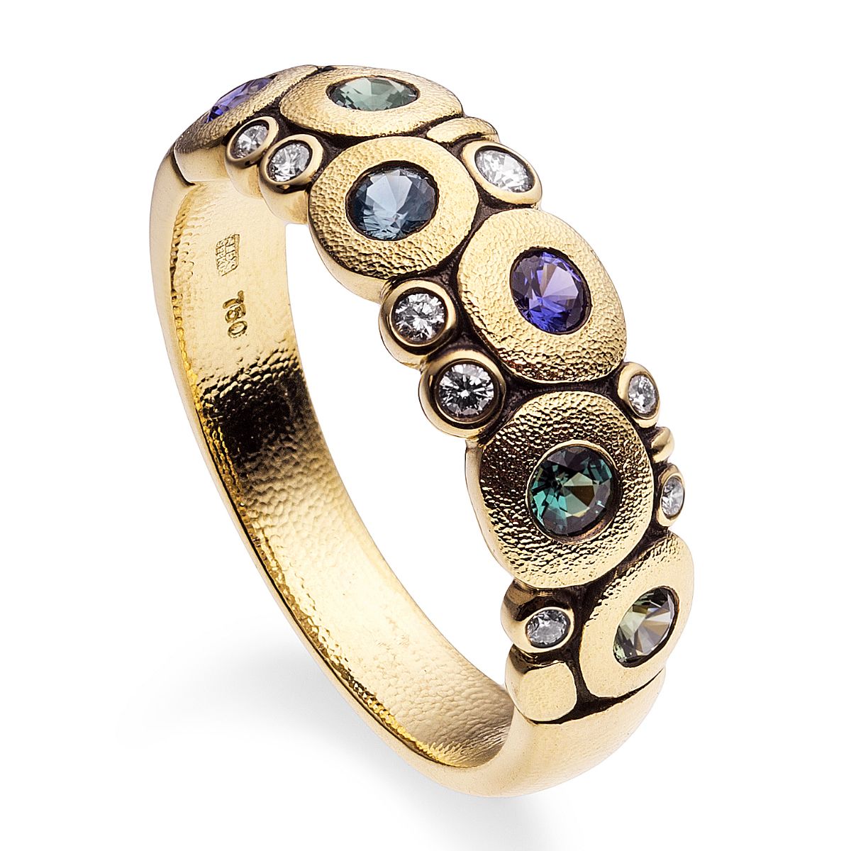 18K yellow gold Alex Sepkus carved ring with alexandrite and diamonds.