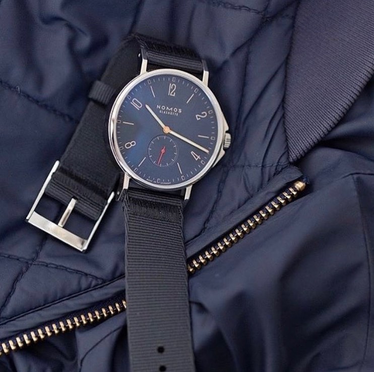 Nomos Ahoy Atlantic blue dial on blue coat