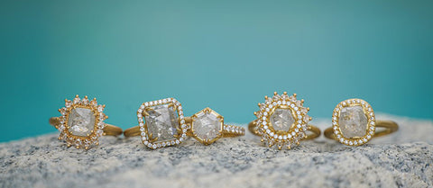 Rings on a rock with blue background