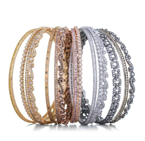 rose, yellow, and white gold bangle bracelets