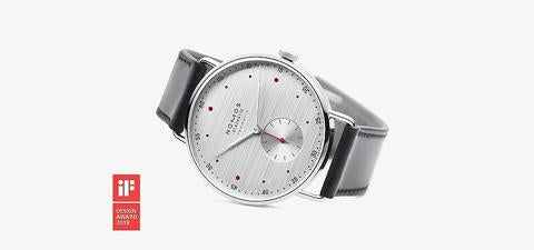Nomos silver dial Neomatik Metro with red stamp in bottom left corner