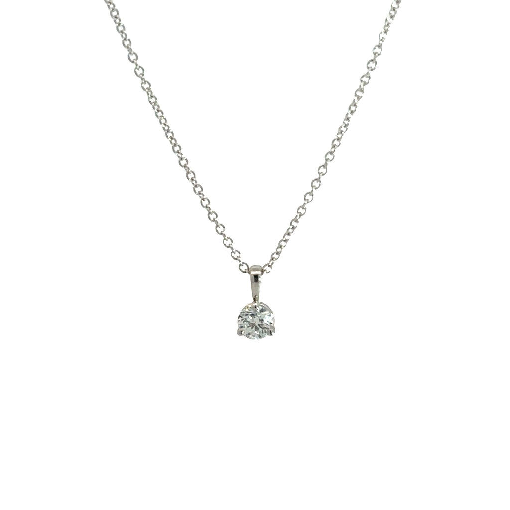 Front side of 14k white gold diamond solitaire pendant necklace
