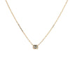 front side of 14k yellow gold emerald cut bezel set diamond pendant necklace