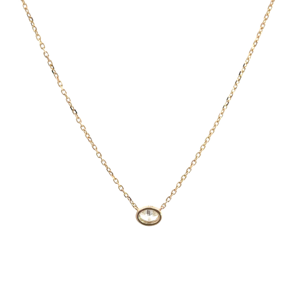 back side of oval bezel set diamond necklace