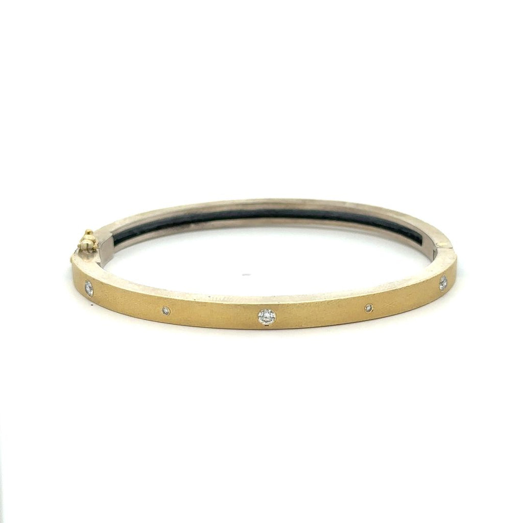 Rene Escobar 18K Yellow Gold "Valery Lux" Diamond Bangle Bracelet front side with yellow gold and diamonds