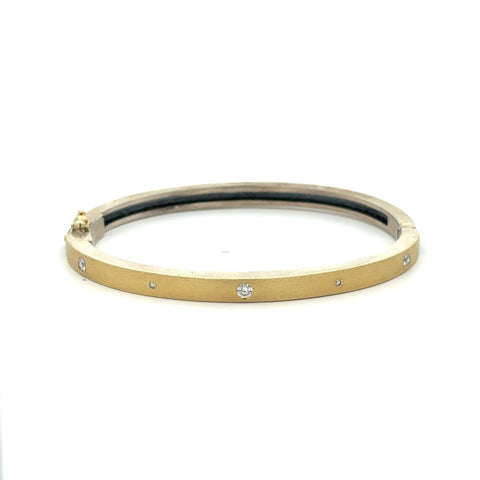 Rene Escobar 18K Yellow Gold "Valery Lux" Diamond Bangle Bracelet front side with yellow gold and diamonds