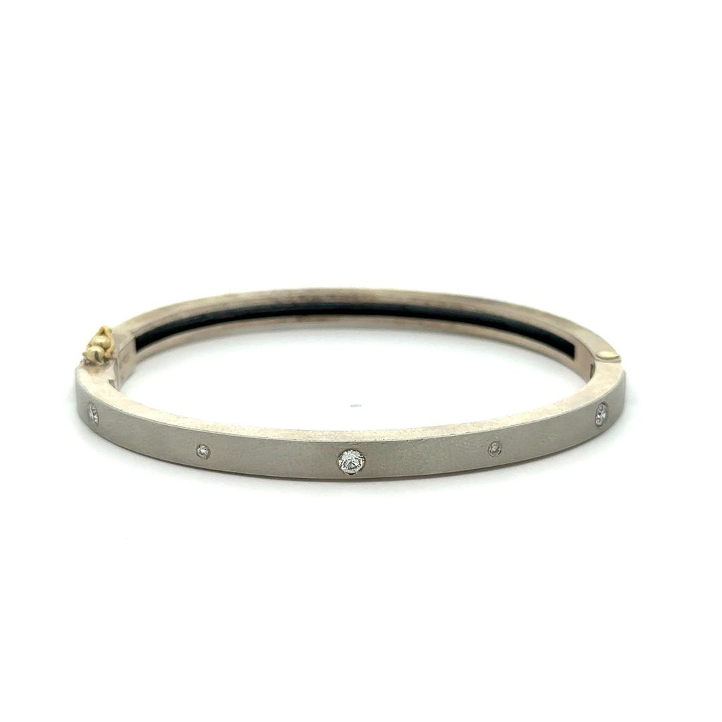 Rene Escobar 18K White Gold "Valery Lux" Diamond Bangle Bracelet front side with diamonds