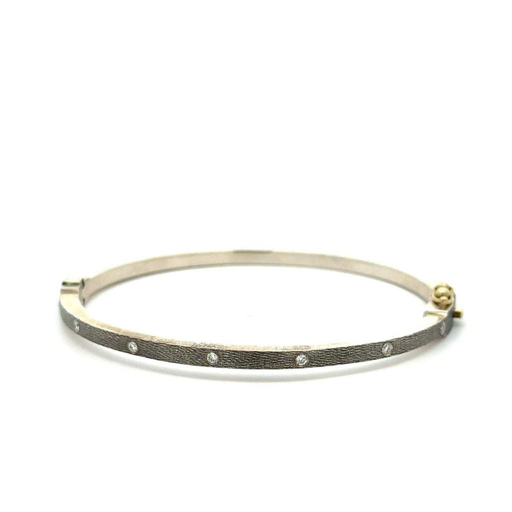 Rene Escobar 18K white gold "Carol" bangle bracelet with white brilliant diamonds throughout