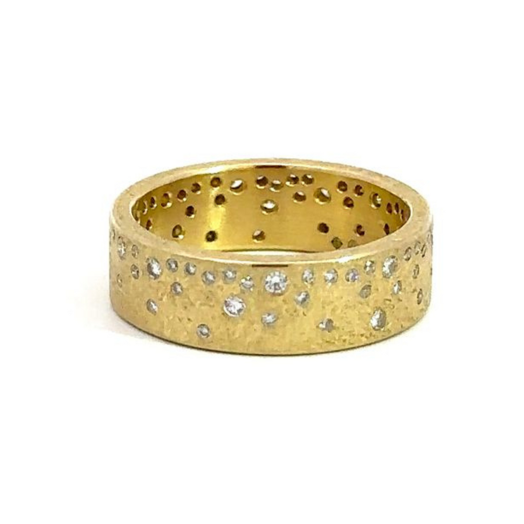 Todd Reed 18k yellow gold diamond eternity band with round brilliant diamonds scattered around
