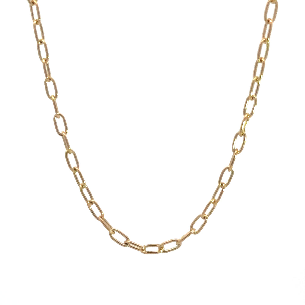 Single Stone 18K yellow gold "Bond" paper clip chain necklace 18" long