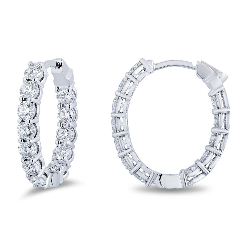 18kw oval shape diamond hoop huggie earrings 3.00ctw