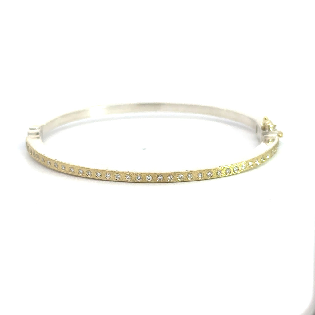 Rene Escobar 18k yellow gold "Adam" diamond bangle bracelet with silver backside