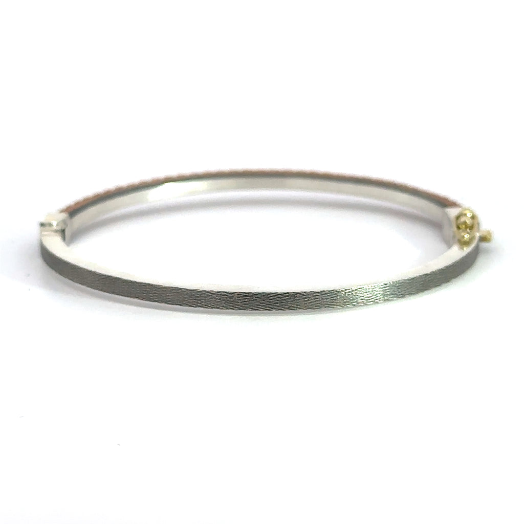 back of Rene Escobar 18k rose gold "Chloe" diamond bangle bracelet with silver backside