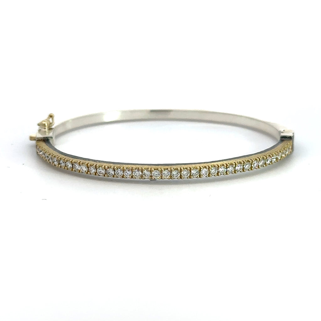 Rene Escobar 18k yellow gold "chloe" diamond bangle bracelet with diamonds on front and a sterling silver back
