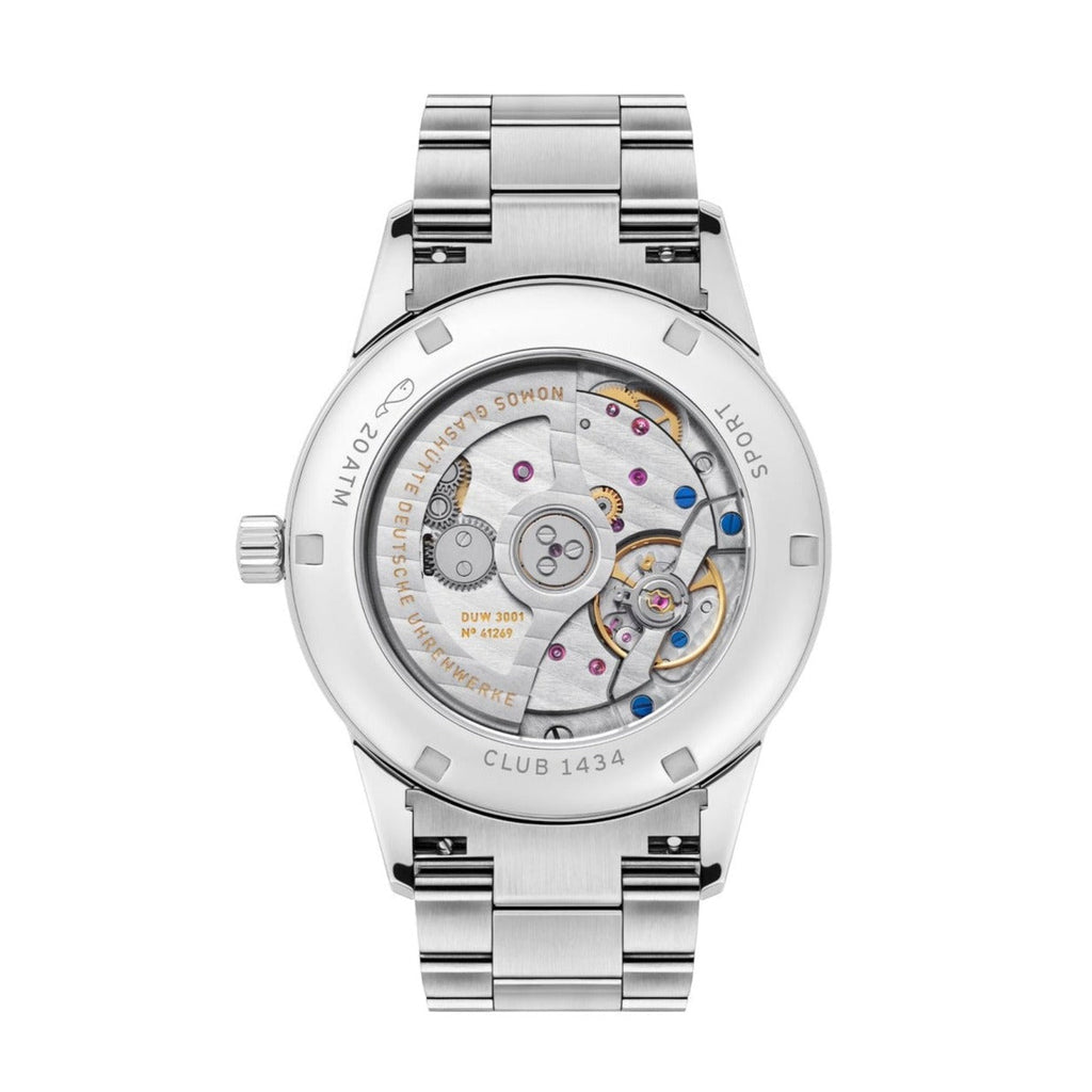 exhibition back side of Nomos Club Sport Neomatik Ember Stainless Steel