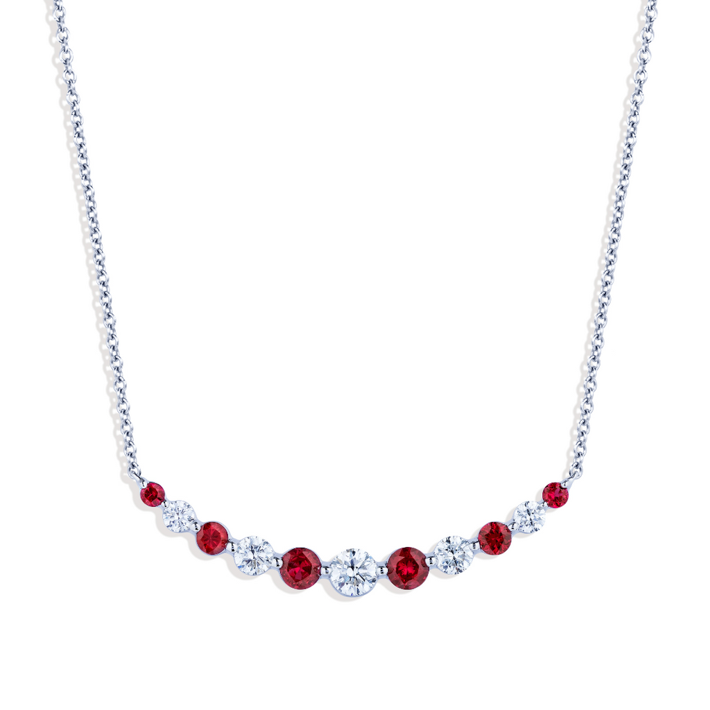 18k white gold, ruby and diamond necklace