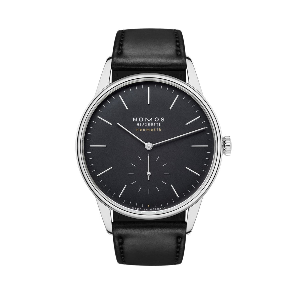 Nomos Orion Neomatik39 New Black Sapphire Back Ref. 396, front side of watch