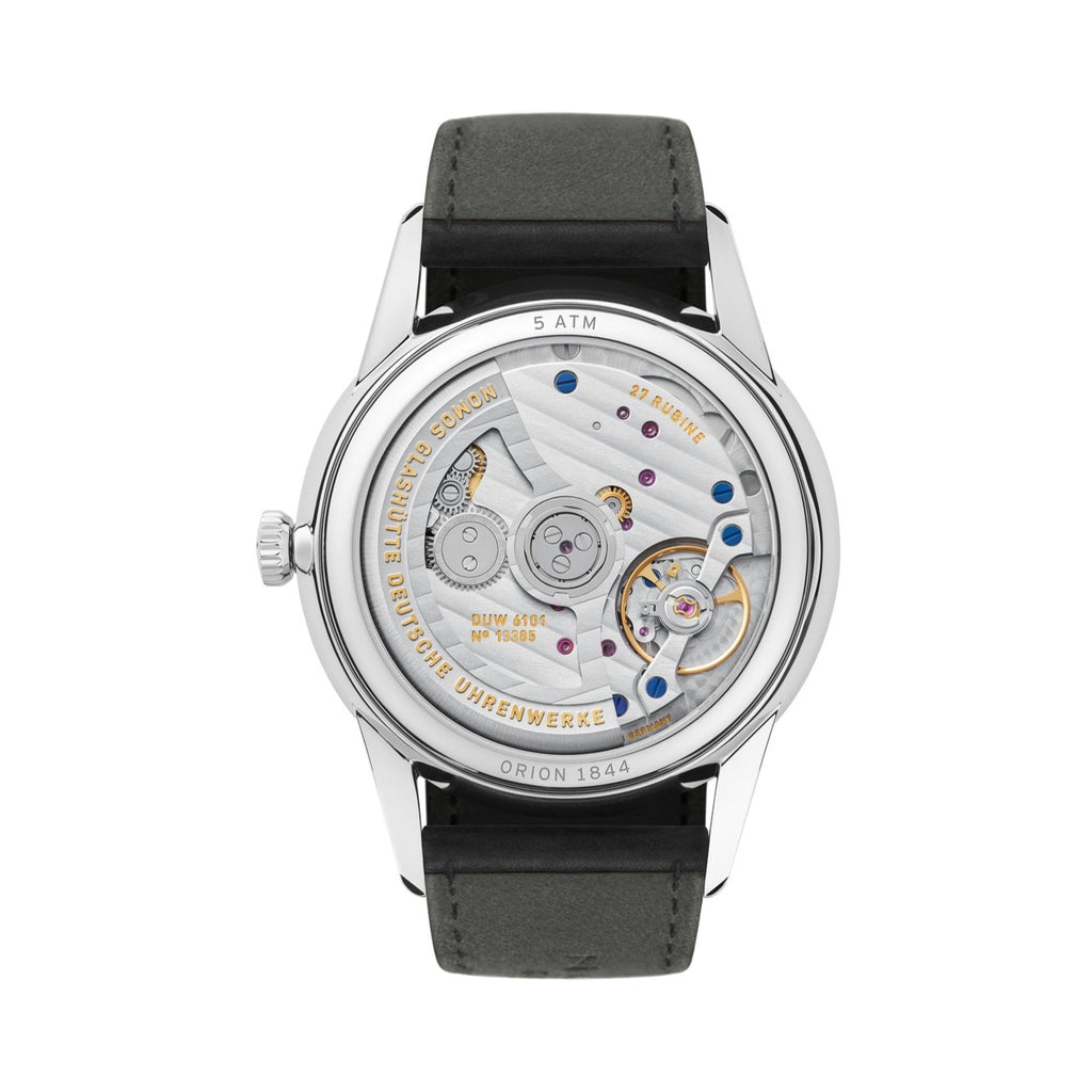 Nomos Orion Neomatik Datum New Black Sapphire Black Ref. 396, back side of watch