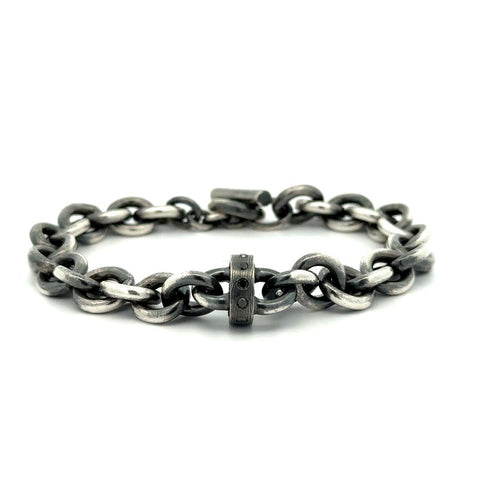 Rene Escobar sterling silver "Andrea" chain link bracelet featuring black diamonds