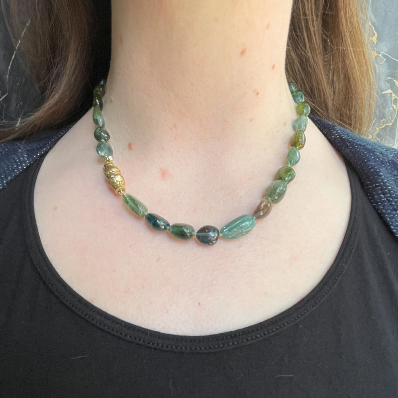 Alex Sepkus "Seashell" Green Tourmaline Necklace on neck