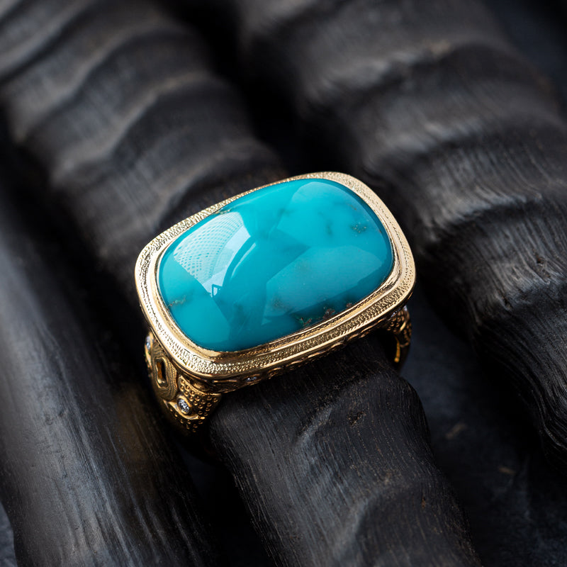 Alex Sepkus Turquoise and Diamond "Garden" Ring with dark background