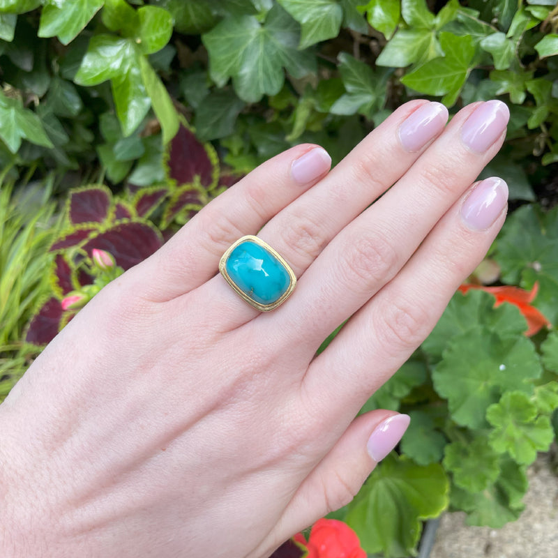 Alex Sepkus Turquoise and Diamond "Garden" Ring on hand
