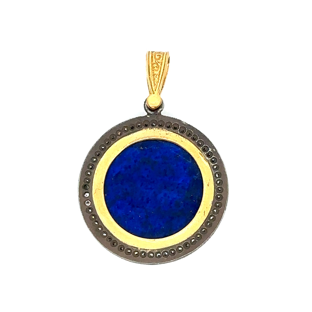 back side of Arman lapis diamond halo pendant
