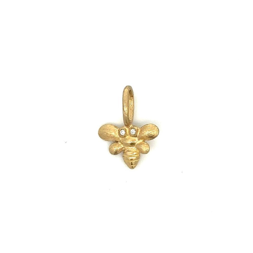 Erica Molinari 14k yellow gold baby bee charm with two diamond eyes front side