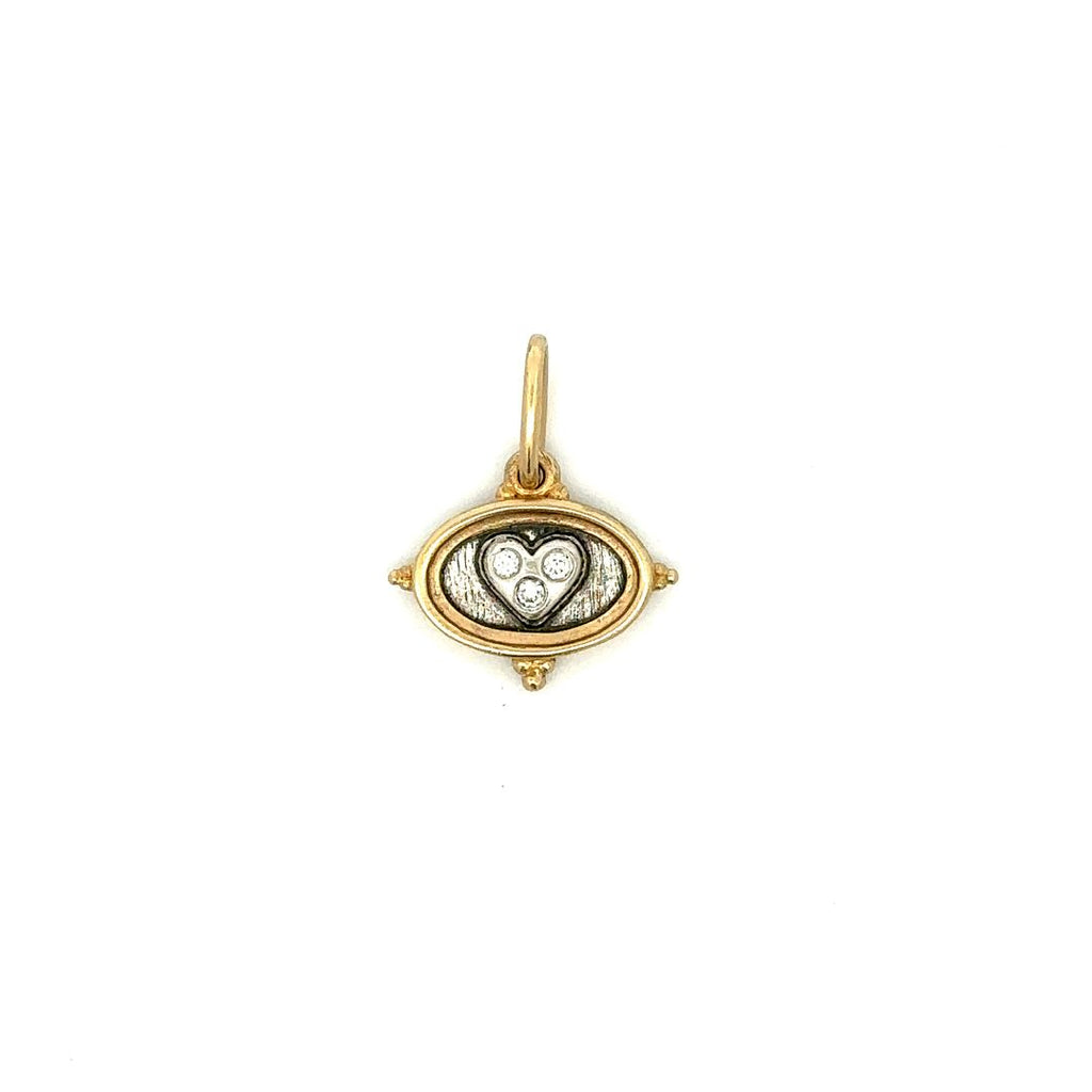 Erica Molinari sterling silver with gold 18k gold rim. Front side of the charm features a heart with 3 brilliant diamonds in the heart.