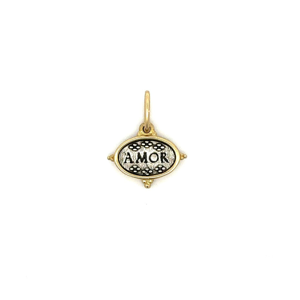 Erica Molinari sterling silver with 18k yellow gold rim baby heart charm with "amor" inscribed on the back