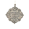 Erica Molinari C2114 Sterling Silver large flower charm backside with "per conoscere la vita e amare molte cose" inscribed on the other. This quote comes from Vincent van Gogh and means, "the way to know life is to love many things." inscribed on the back.  There are two flowers on either side of text.