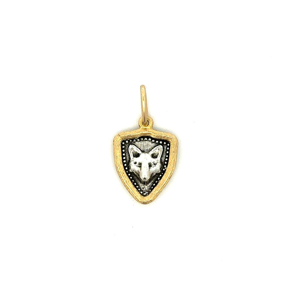 Erica Molinari sterling silver with 18k yellow gold rim fox charm with a flower on the back.