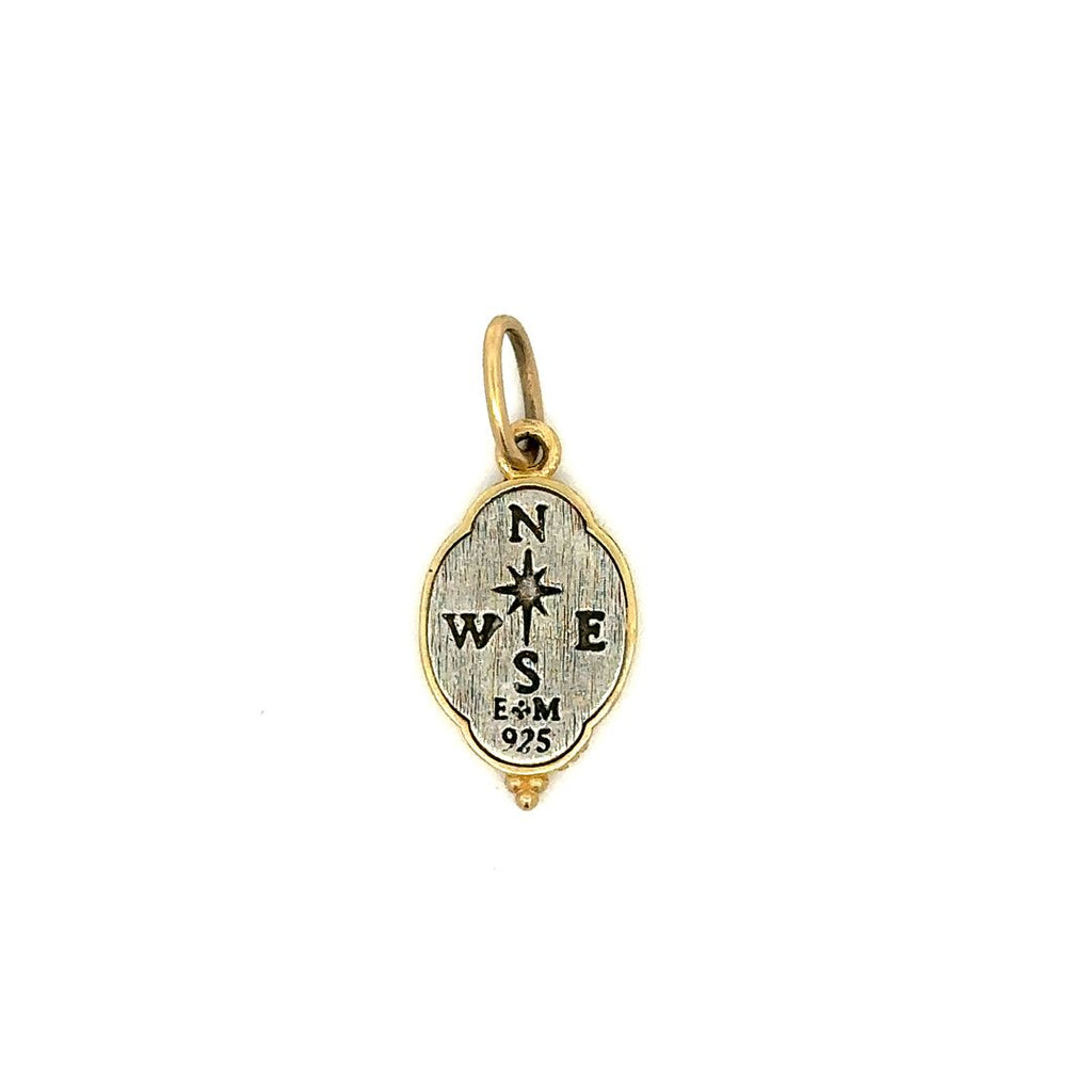 Erica Molinari sterling silver and 18k yellow gold small ornate north star charm back side showing the compass directions with star center
