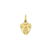 Erica Molinari 14k yellow gold shield shape charm with a bee and crown on the front side