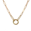 Erica Molinari open end paperclip chain shown with charm holder clasping the open ends together