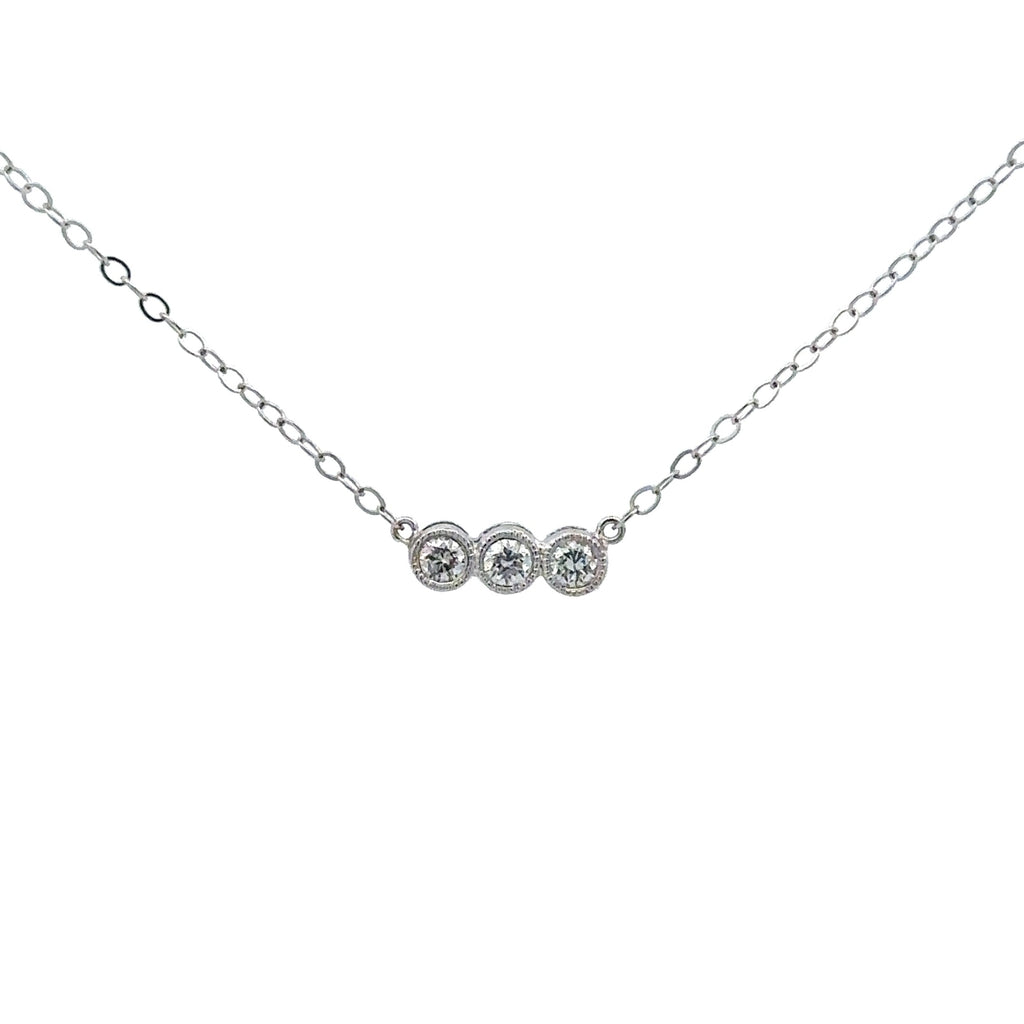 14k white gold bezel diamond pendant necklace, front side