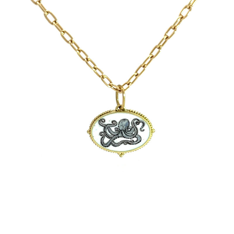 Erica Molinari 18K Gold Oval Vitreous Enamel "Octopus" Charm
