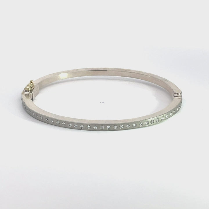 Rene Escobar hinged white gold bangle with diamonds and oxidized silver, video with 360 degree view