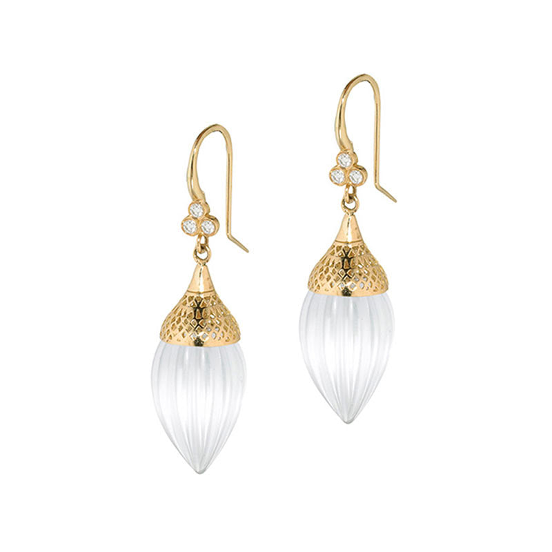 Ray Griffiths Diamond and Fluted Quartz Drop Earrings in 18K Yellow Gold