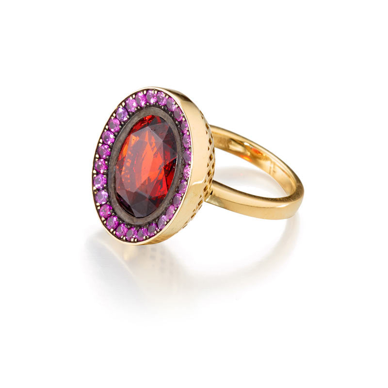 Ray Griffiths Hessonite Garnet and Pink Sapphire 18K Yellow Gold Ring