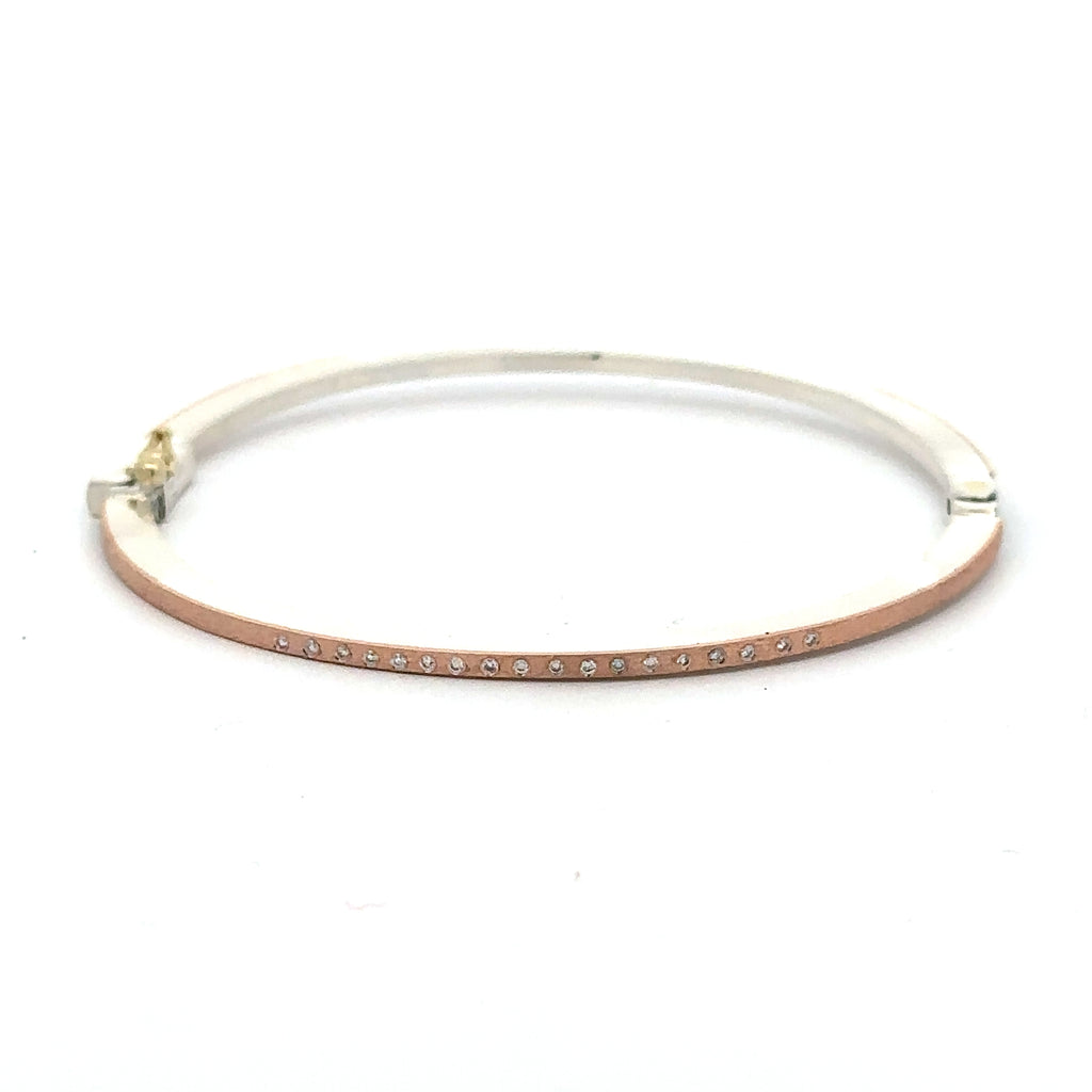 Rene Escobar 18K rose gold "laura" bangle bracelet with diamonds across the front