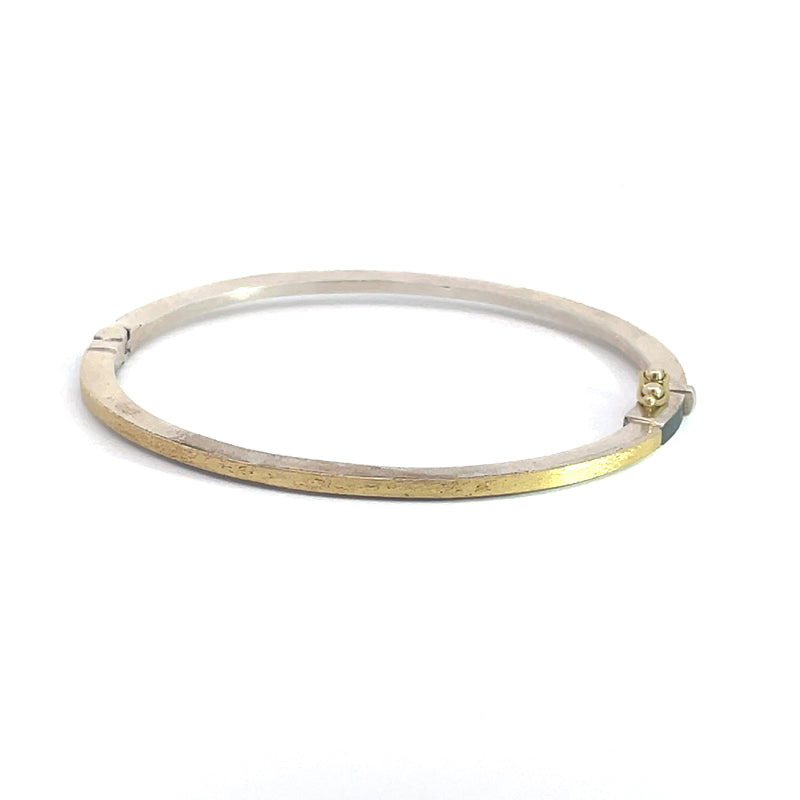 Rene Escobar 18K Yellow Gold and Sterling Silver "Laura" Diamond Bangle Bracelet back side opposite the side with diamonds