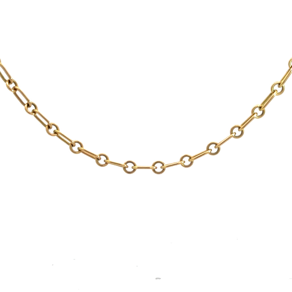 Single Stone 18k yellow gold "Lo Mini" chain necklace with alternating oval and circle chain links