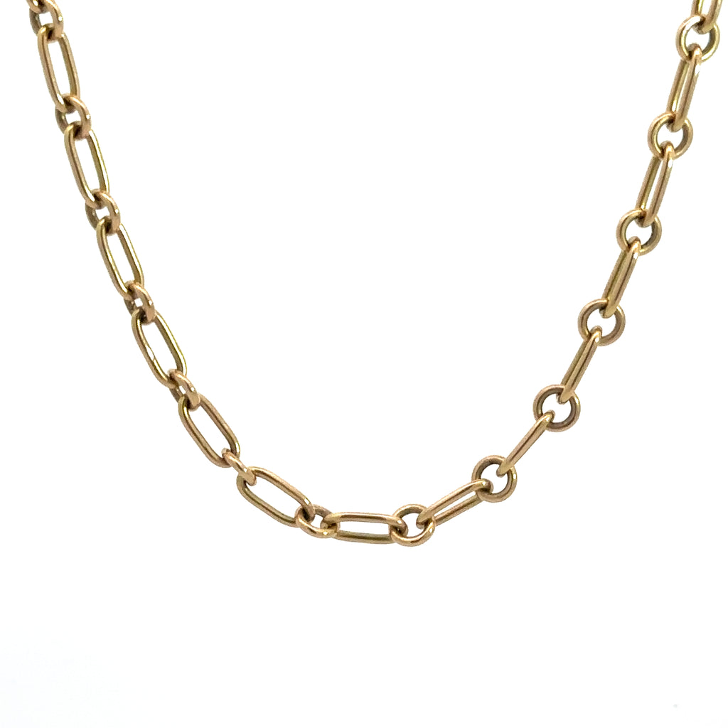 Single Stone 18k yellow gold "Lo Mini" chain necklace with alternating oval and circle chain links