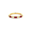 Suwa 18k yellow gold anniversary band with 3 baguette rubies and 4 round brilliant diamonds