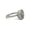 Todd Reed gray diamond engagement ring side profile showing the "T. Reed" and "Pd" stamps on the inside of the band