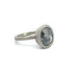Todd Reed palladium and oval gray diamond ring, side angle of ring