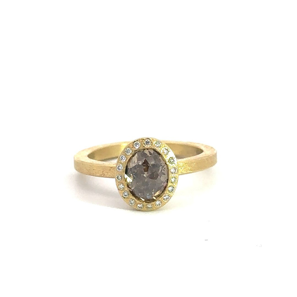 Todd Reed oval brown diamond 18k yellow gold ring, front side of ring.