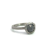 Todd Reed palladium fancy diamond halo ring, side angle of ring